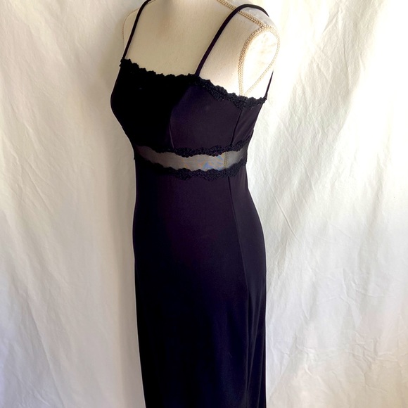Vintage 1990s Y2K Black Bodycon Slip Formal Gown Sz M - Picture 4 of 10